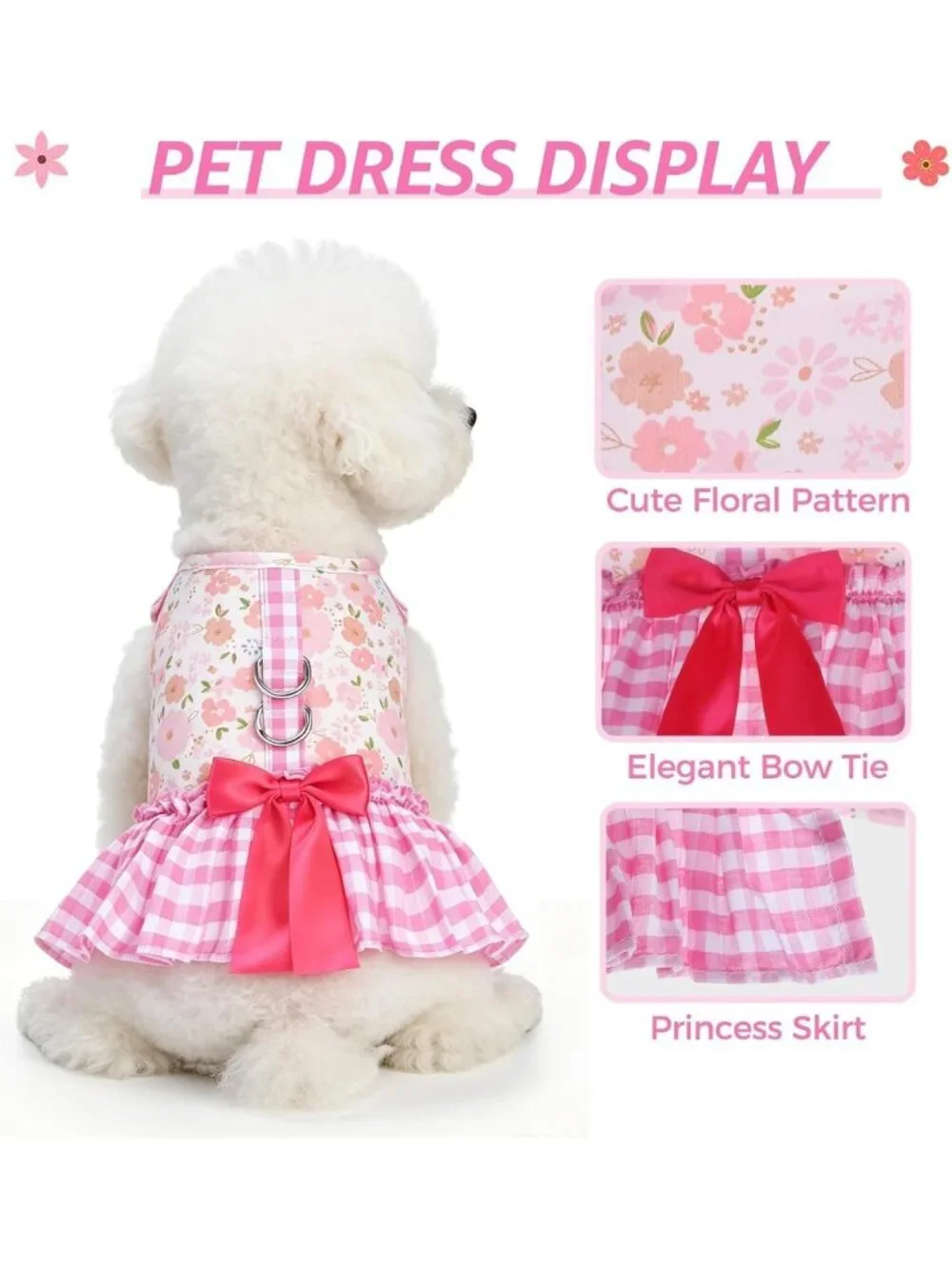 Cute Small Dog Harness & Leash Set - Adorable Dress Style for Girls
